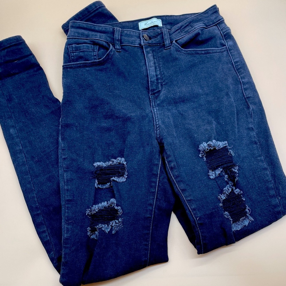 KanCan High‎ Rise Distressed Skinny Denim Jeans Black - Size 7/27